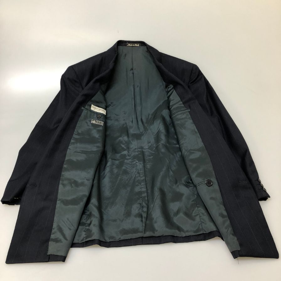中古■ジョルジオアルマーニ ウール ストライプ ダブルジャケット メンズ サイズ48 ネイビー Giorgio Armani 【AFB46】