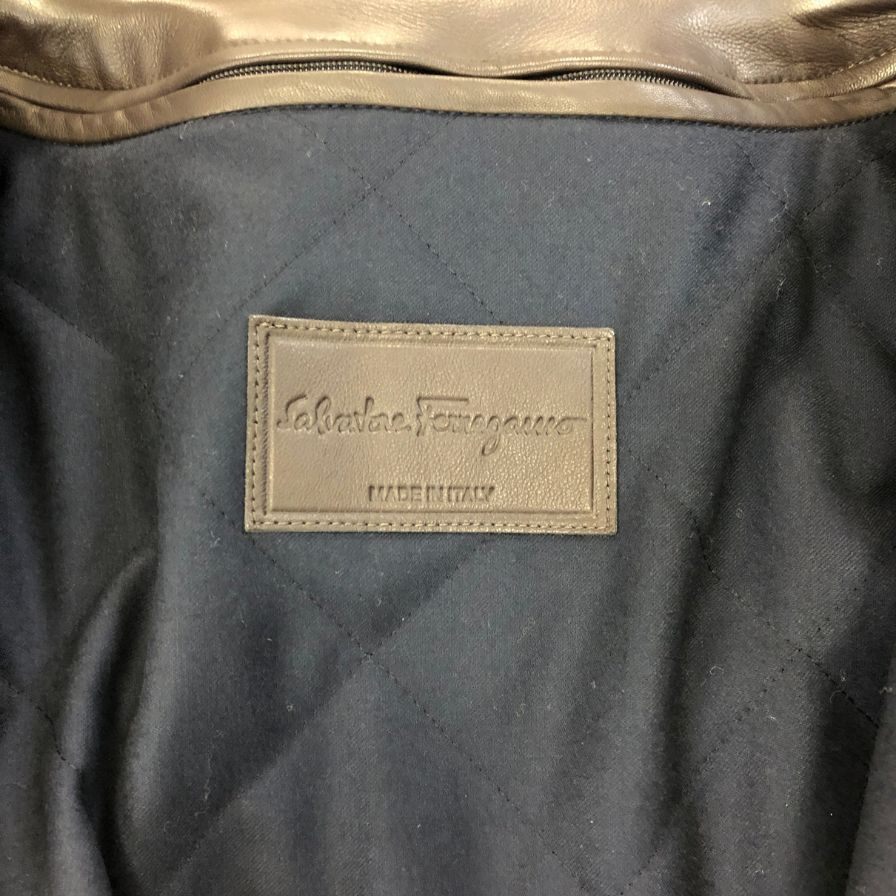 極美品◆サルヴァトーレ フェラガモ ラムレザーコート ガンチーニボタン レディース サイズ54 ブラウン  Salvatore Ferragamo 【AFG1】