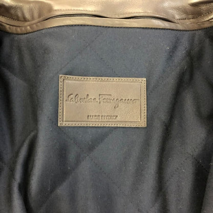 極美品◆サルヴァトーレ フェラガモ ラムレザーコート ガンチーニボタン レディース サイズ54 ブラウン  Salvatore Ferragamo 【AFG1】