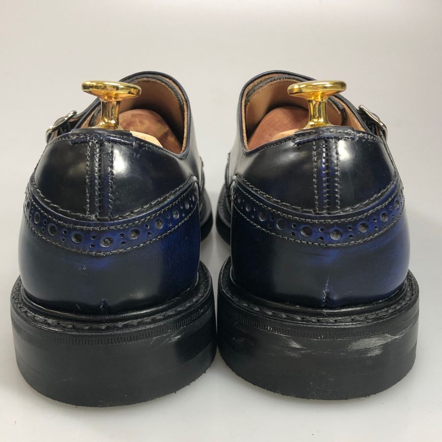 トリッカーズ モーガン レザーシューズ ダブルモンク ストラップ 7867 ブラック ブルー メンズ サイズ7.5 Tricker‘s MORGAN ビジネスシューズ 約26.0cm【LA】【中古】