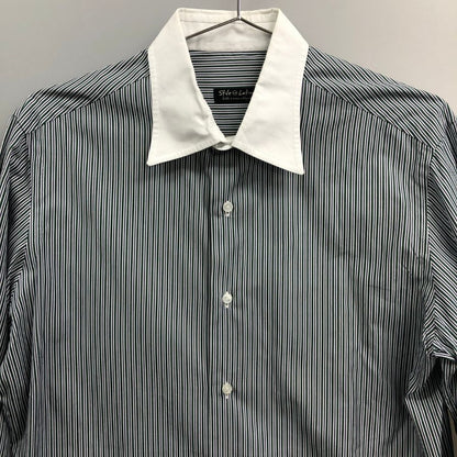 美品◆スティレラティーノ シャツ ストライプ グリーン系 メンズ サイズ40 15 4/3 Stile Latino 【AFB2】