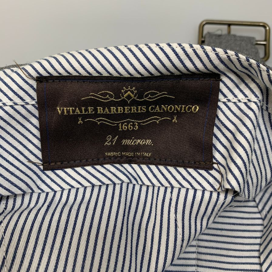 ユニバーサルランゲージ×VITALE BARBERIS CANONICO スラックス カノニコ ウール 2タック ストラップ メンズ グレー サイズSS UNIVERSAL LANGUAGE 【AFB19】
