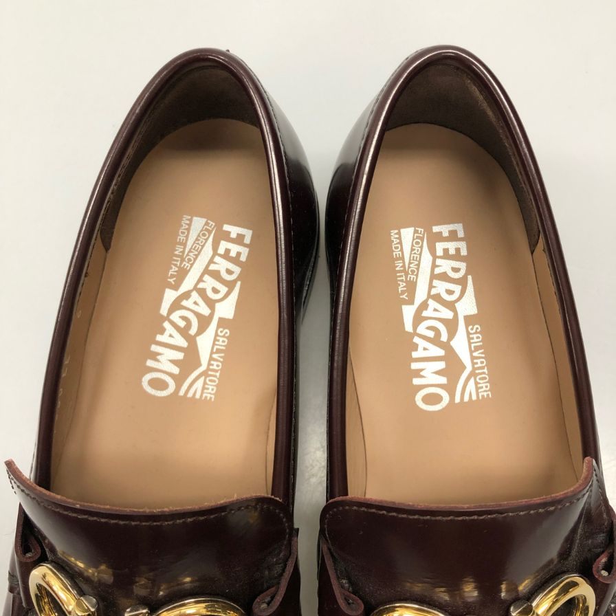 フェラガモ ビットローファー ゴールド メンズ ブラウン サイズ6EE Ferragamo 約24.5cm【AFD3】