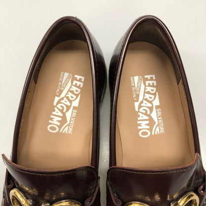 フェラガモ ビットローファー ゴールド メンズ ブラウン サイズ6EE Ferragamo 約24.5cm【AFD3】