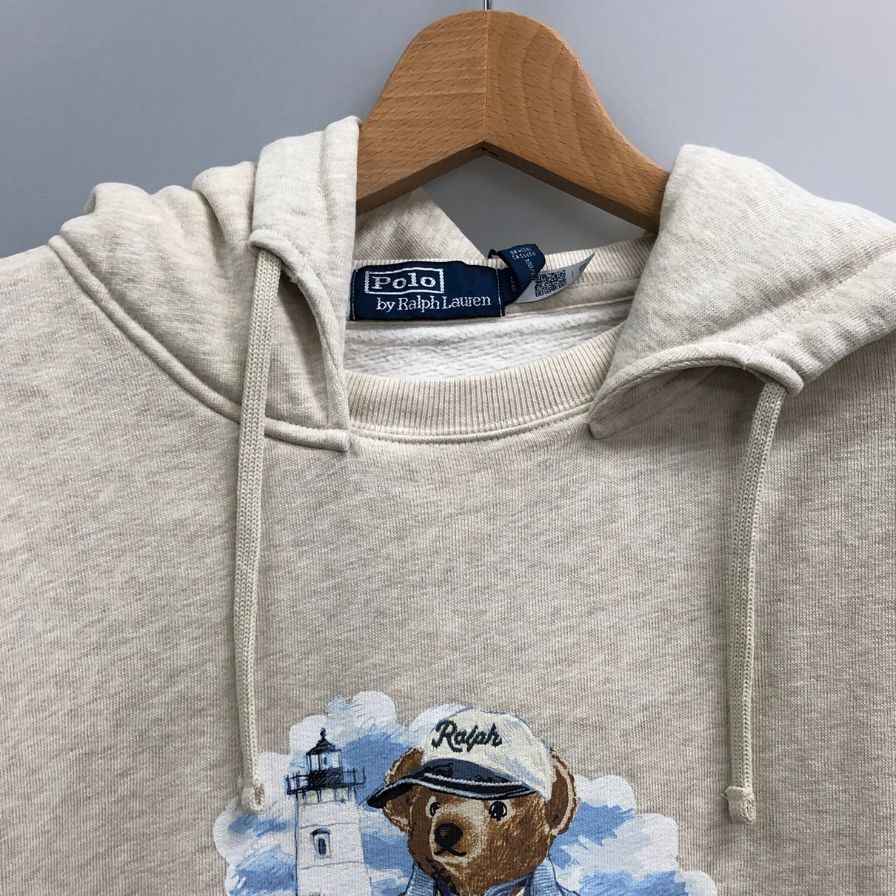 新品同様◆ポロ ラルフローレン プルオーバーパーカー ベアプリント ベージュ メンズ サイズL POLO RALPH LAUREN 【AFB40】