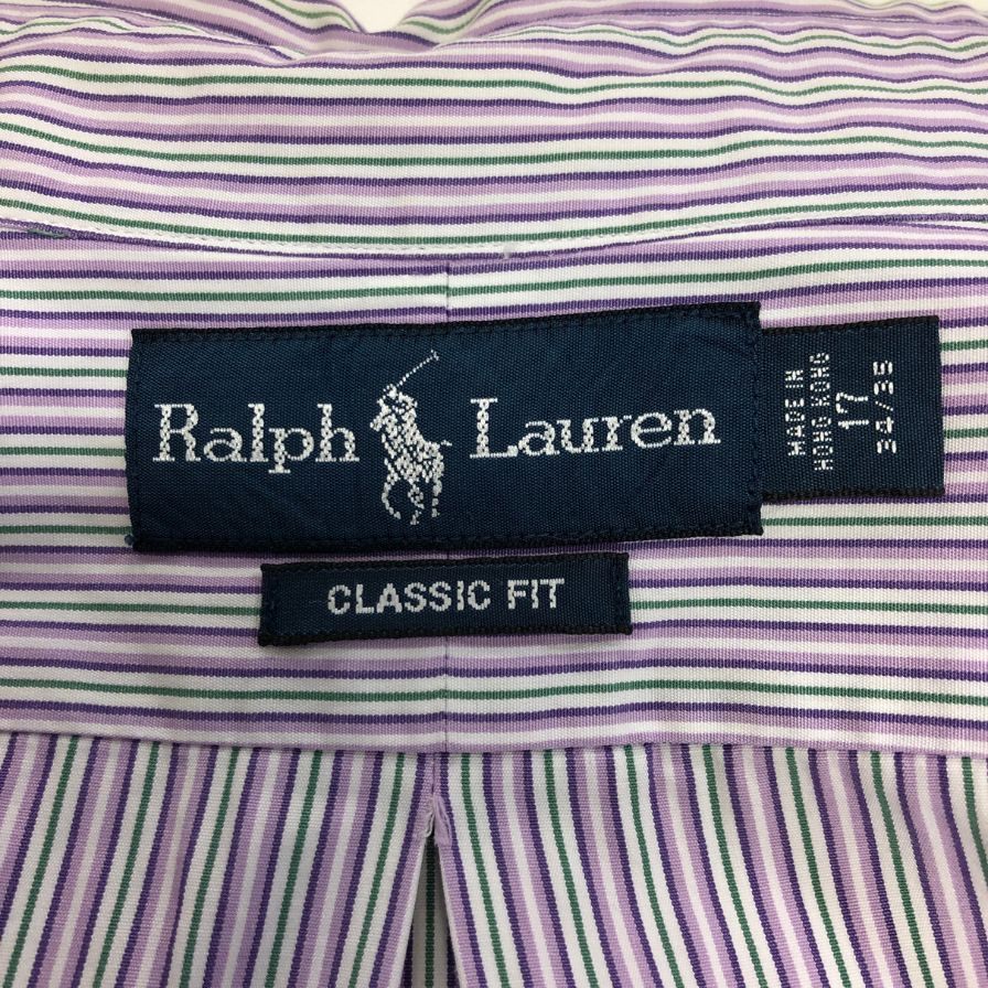 美品◆ラルフローレン ボタンダウンシャツ 90S ストライプ パープル×グリーン メンズ サイズ17 Ralph Lauren 【AFB19】