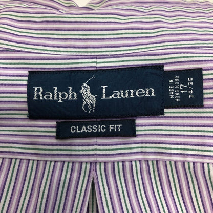 美品◆ラルフローレン ボタンダウンシャツ 90S ストライプ パープル×グリーン メンズ サイズ17 Ralph Lauren 【AFB19】