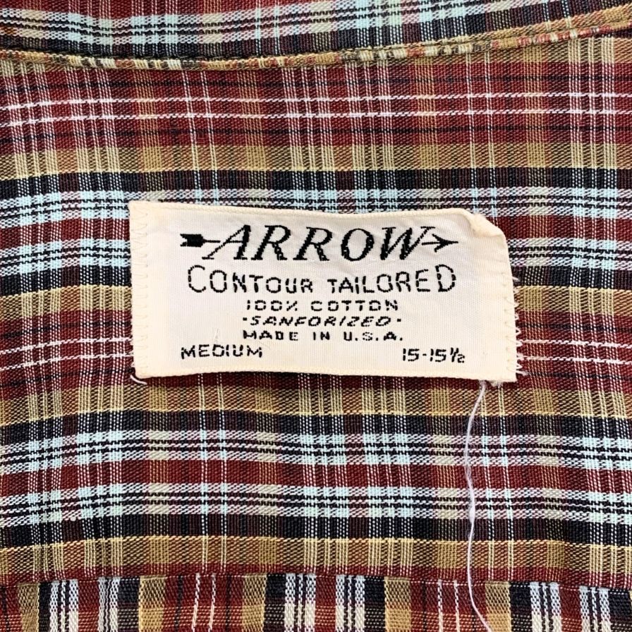 中古◆アロー 開襟シャツ 半袖 チェック コットン USA製 メンズ サイズ15-15 1/2 ARROW 【AFB27】