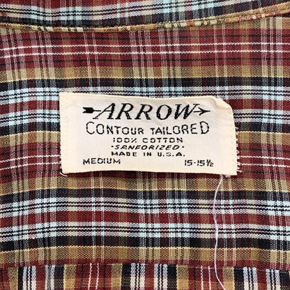 中古◆アロー 開襟シャツ 半袖 チェック コットン USA製 メンズ サイズ15-15 1/2 ARROW 【AFB27】