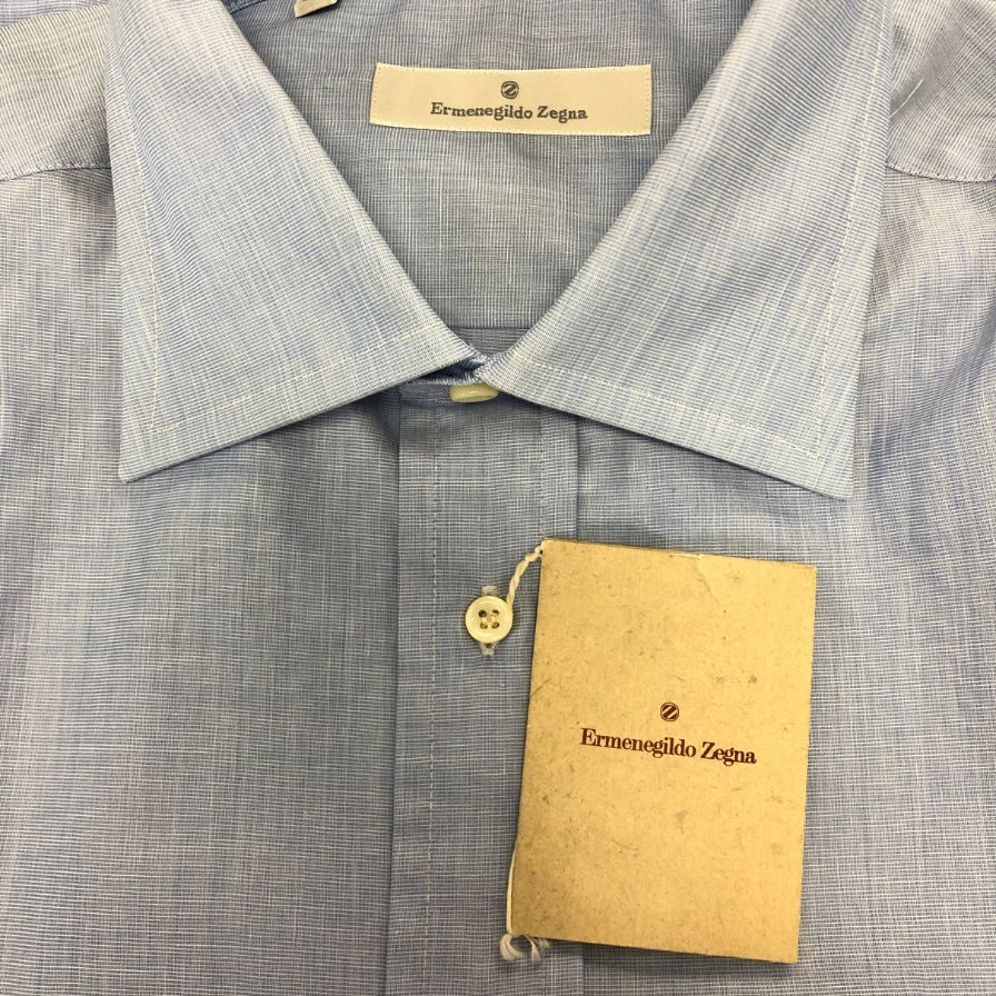 新品同様◆エルメネジルドゼニア 長袖ドレスシャツ ブルー サイズ39/15.5 Ermenegildo Zegna 【AFB34】