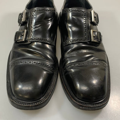 グッチ レザーシューズ 5245 ダブルモンク パンチドキャップトゥ ガラスレザー ブラック サイズ41.5E メンズ GUCCI 約26.5cm【AFC44-2】