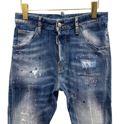 ディースクエアード デニムパンツ kenny jean S75LA0615 ロゴ金具 ペイント加工 クラッシュ加工 コットン ポリウレタン ブルー系 レディース サイズ40 DSQUARED2 【AFB41】