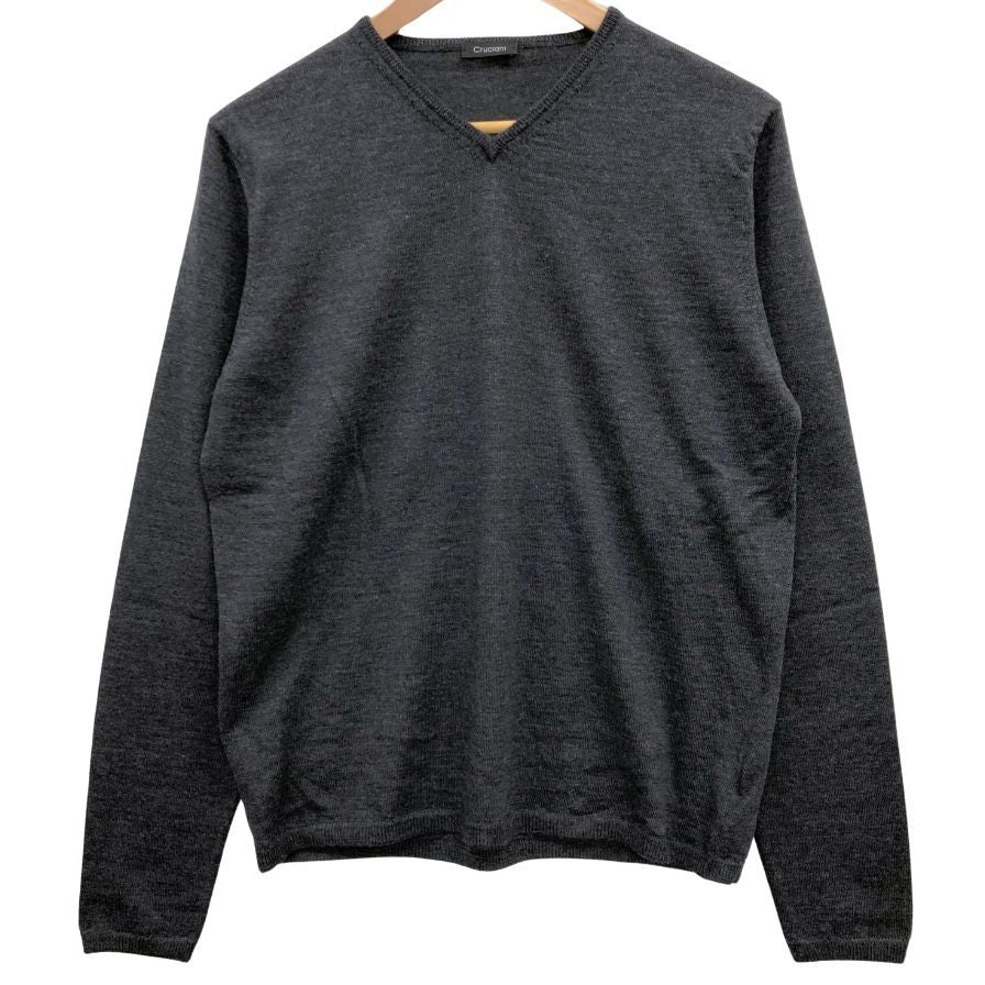 美品◆クルチアーニ ニット ウール100％ Vネック メンズ サイズ46 ダークグレー Cruciani 【AFB6】