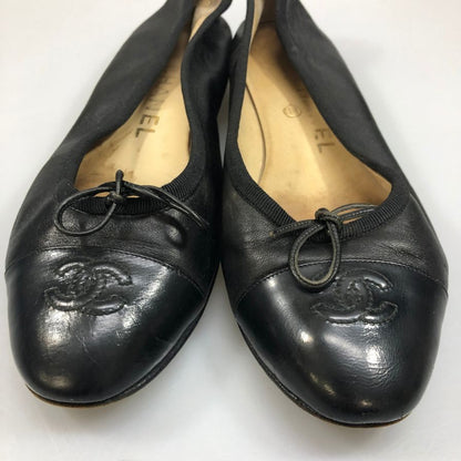 シャネル バレエシューズ CCマーク レディース サイズ37.5 ブラック CHANEL 約24.0cm【AFC45】