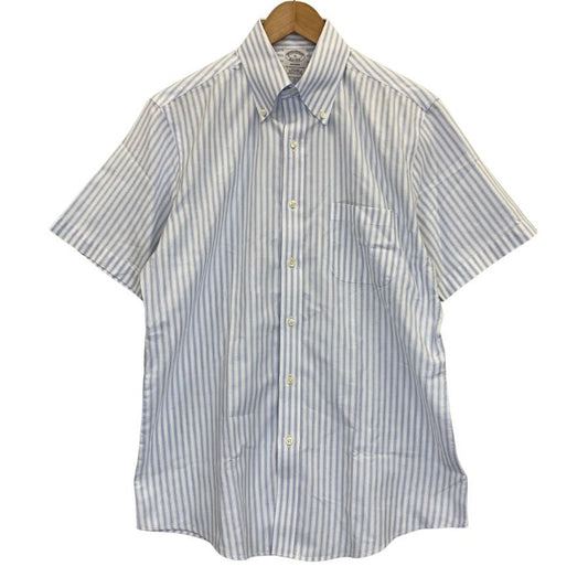 美品◆ブルックスブラザーズ 半袖シャツ ストライプ コットン ボタンダウン ブルー メンズ サイズ15 Brooks Brothers 【AFB30】