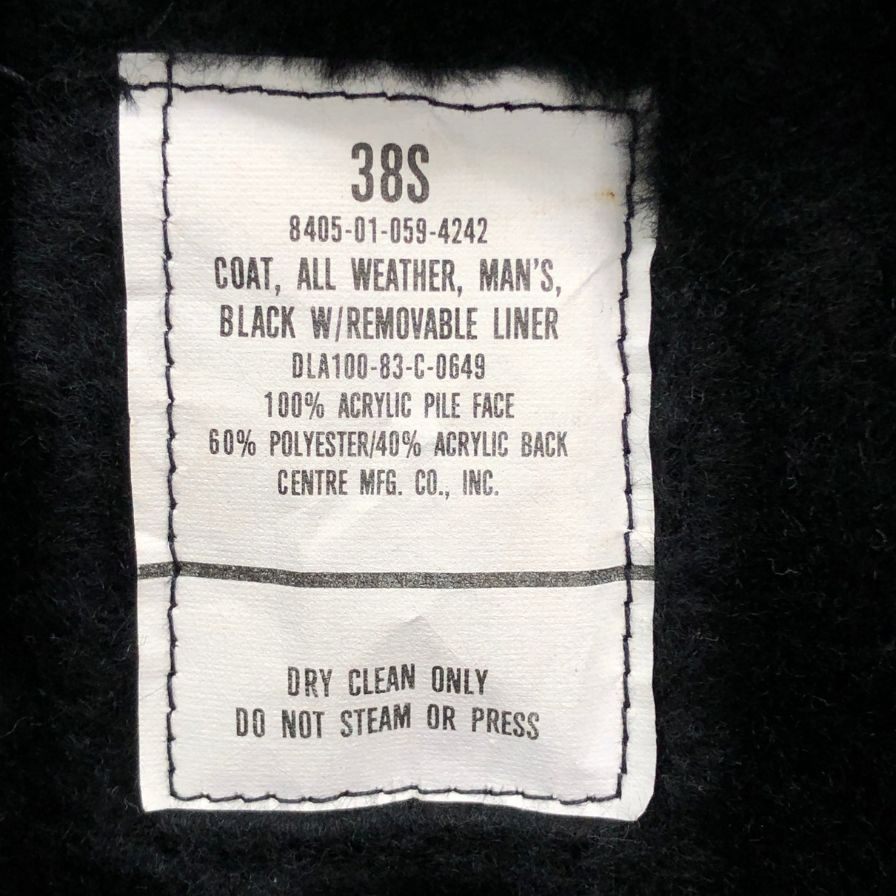 中古◆USED 米軍 U.S. NAVY  ブラック ステンカラーコート ライナー付き サイズ38 【AFA3】