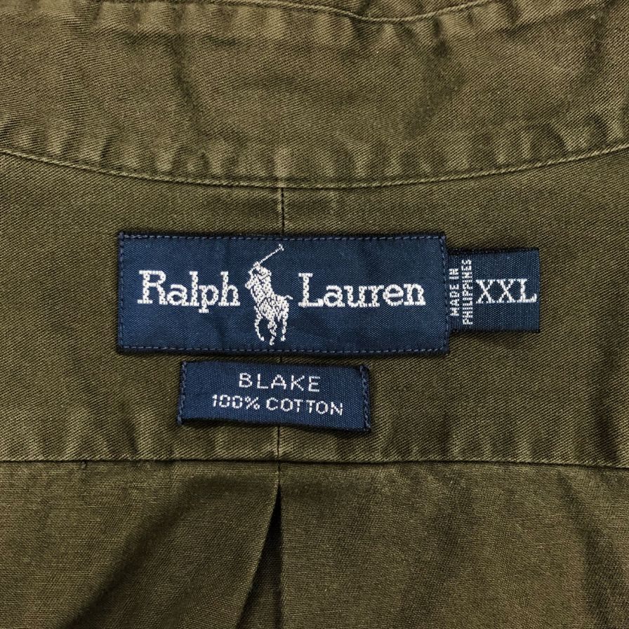 中古◆ラルフローレン 90S 長袖シャツ カーキ メンズ サイズXXL Ralph Lauren 【AFB41】