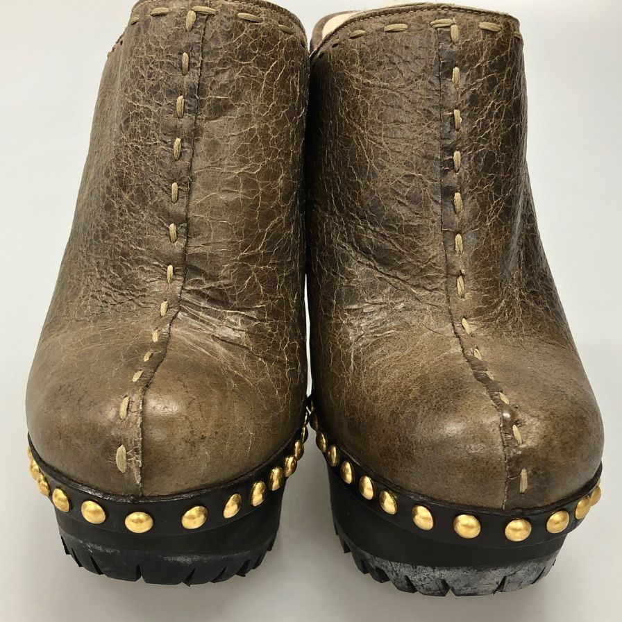 ミュウミュウ サボサンダル チャンキーヒール ムートン 内ボア ブラウン レディース サイズ36 MIUMIU 約22.5cm【AFC41-2】