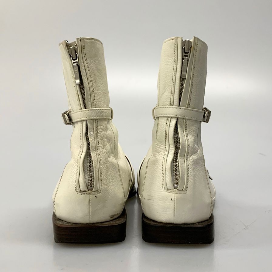バッカス ブーツ ヒールジップ レザー 編み込み メンズ サイズ40 ホワイト BUCCHUS 約25.0cm【AFC46】