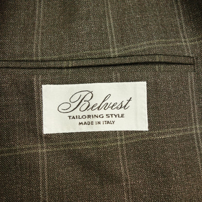 Good condition◆Belvest jacket 3B check wool &amp; linen men's brown size 48 Belvest [AFB45] 