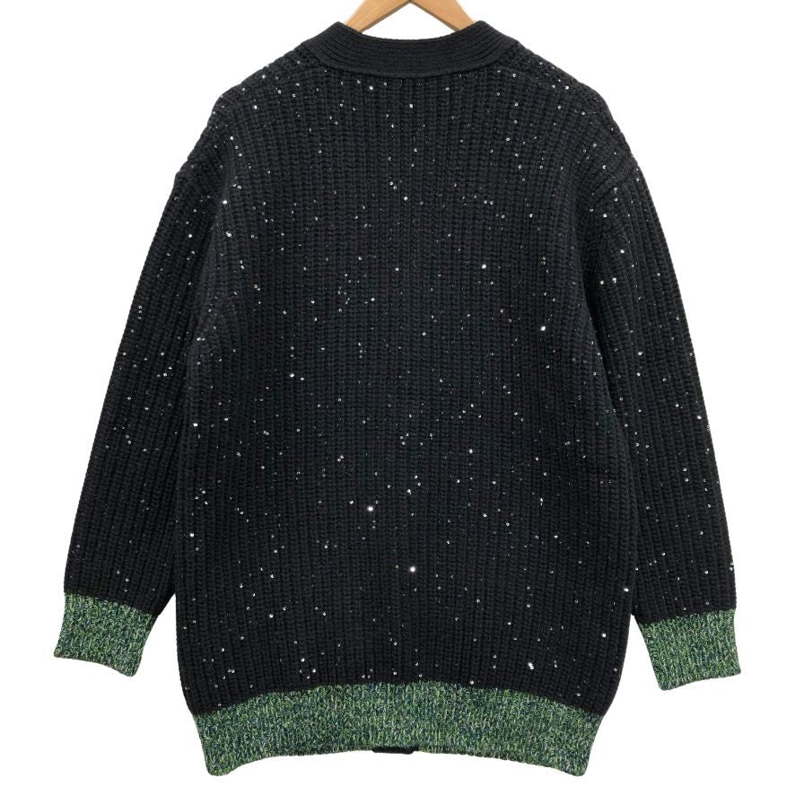 美品◆ヌメロヴェントゥーノ スパンコールあしらい 袖＆裾色切り替え カーディガン ウール 100% レディース ブラック N°21 【AFB18】