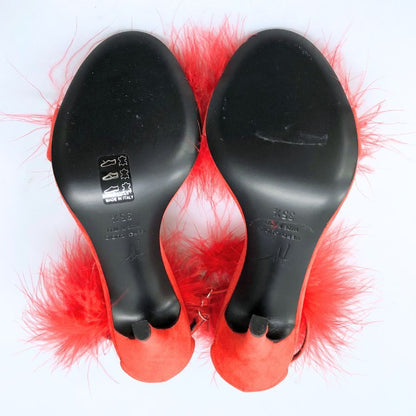 ジュゼッペザノッティ ストラップサンダル ファー スエード レッド レディース サイズ35.5 Giuseppe Zanotti 約22.5cm【AFD9】