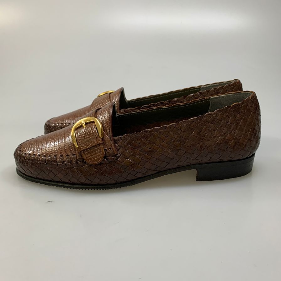 ステファン ケリアン シングルモンク クロコ型押し ローファー  03 57345 6ハーフ Stephane Kelian 約25.5cm【AFD9-2】