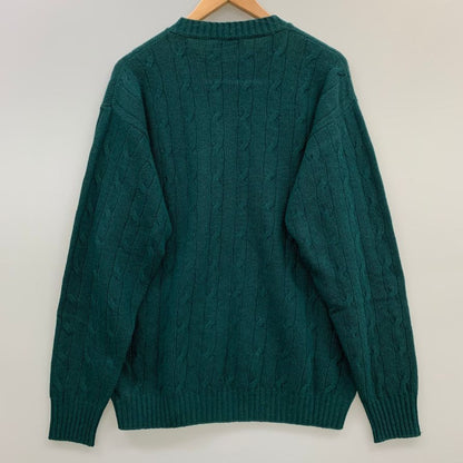 新品同様◆ロベルトコリーナ ニットセーター ケーブル編み ミドルゲージ ウール クルーネック グリーン メンズ48 roberto collina 【AFB5】