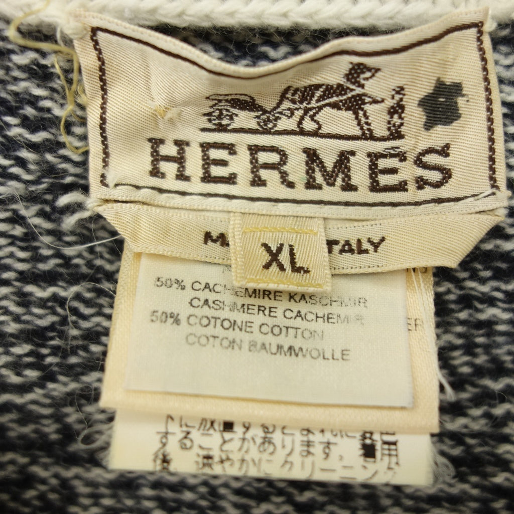 新品同様◆エルメス ハーフジップニット カシミヤ＆コットン レザープル メンズ サイズXL グレー HERMES【AFB37】