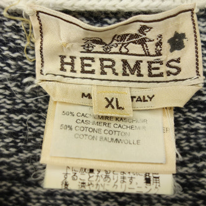 像新的一样◆爱马仕半拉链针织羊绒棉皮革拉手男士尺码 XL 灰色 HERMES [AFB37] 