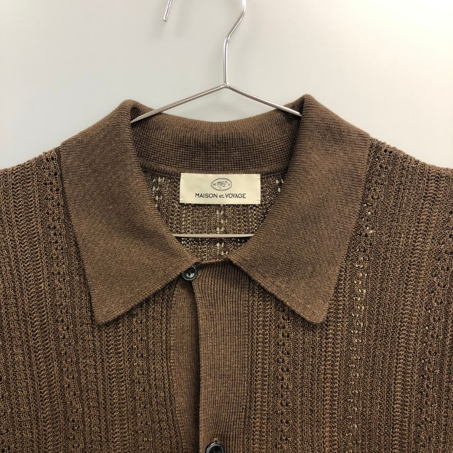 極美品◆メゾン エ ヴォヤージュ 半袖メッシュシャツ リネン ブラウン サイズM MAISON et VOYAGE 【AFB5】