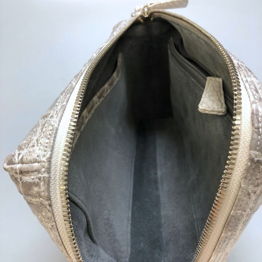 ノーブランド クラッチバッグ JRA鑑定品 クロコダイル レザー 手持ち セカンド グレー【AFE3】