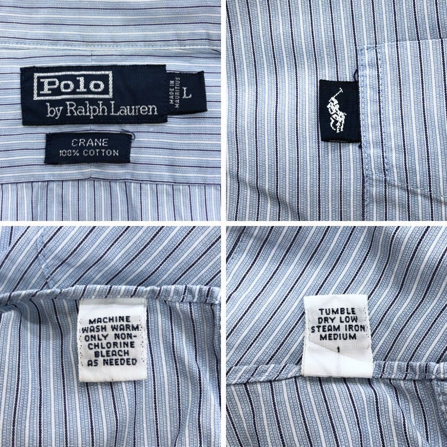 ポロ ラルフローレン シャツ ストライプ ブルー系 ポニータブ メンズ サイズL Polo Ralph Lauren【LA】