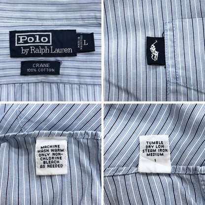 ポロ ラルフローレン シャツ ストライプ ブルー系 ポニータブ メンズ サイズL Polo Ralph Lauren【LA】