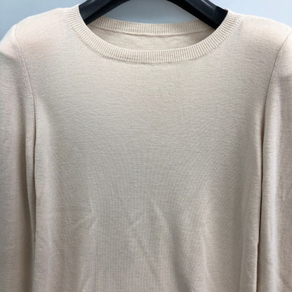 美品◆フォクシー ニット トップス ロゴプレート ウール100% 肩パット付 31781 レディース サイズ38 ベージュ FOXEY 【AFB5】