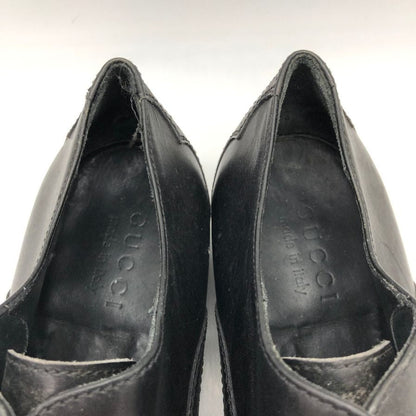 グッチ レザーシューズ ウイングチップ メダリオン 124099 カーフ メンズ ブラック サイズ39.5E GUCCI 約24.5cm【PTM】