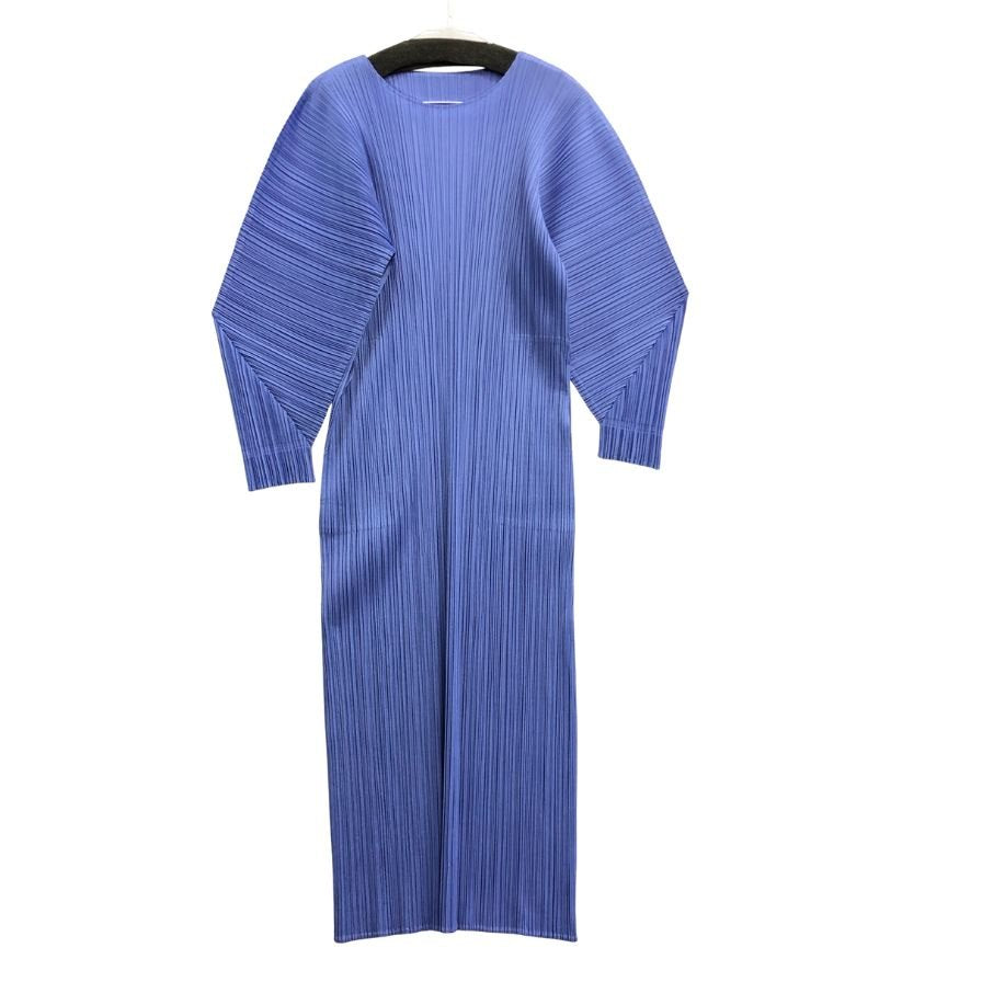 極美品◆プリーツプリーズ ワンピース PP61JH434 イッセイミヤケ ポリエステル ブルー サイズ5 レディース PLEATS PLEASE 【AFB46】