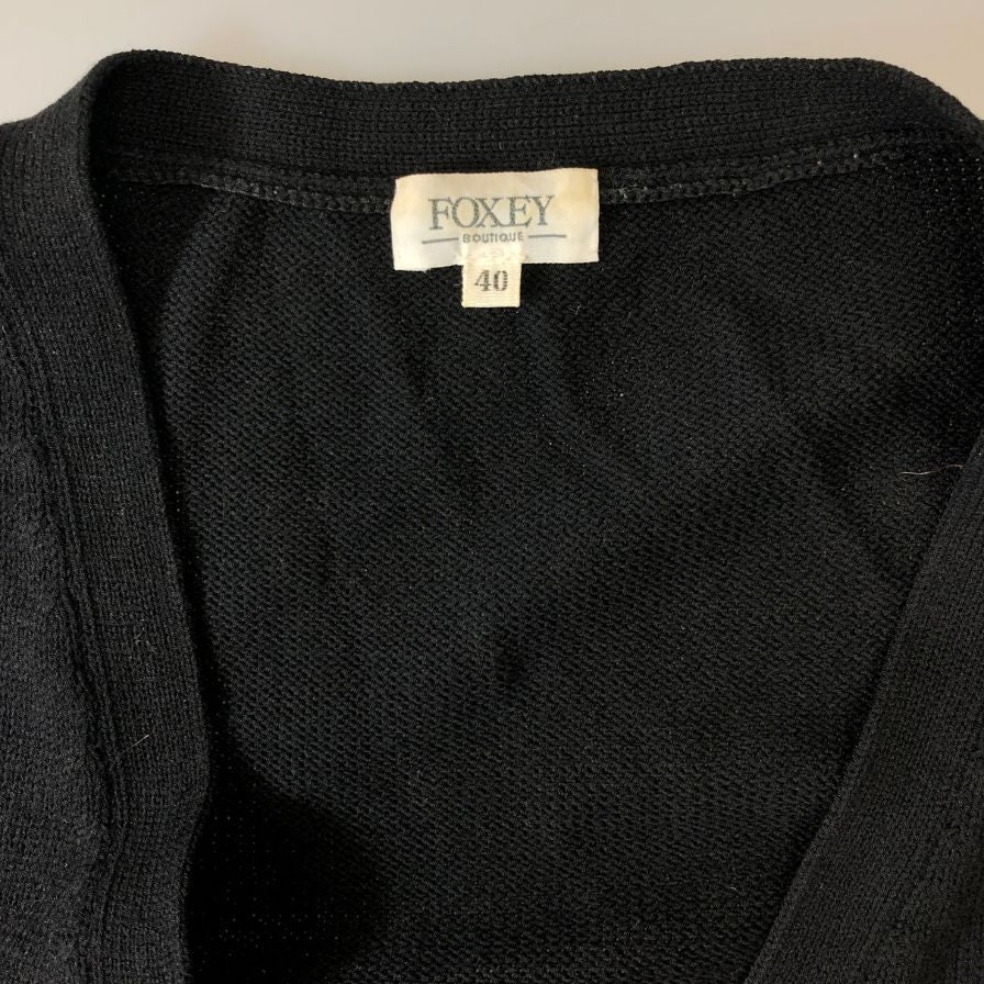 美品◆フォクシー ブティック カーディガン ショート クロップド ニット ボレロ 長袖 23533 ブラック レディース サイズ40 FOXEY BOUTIQUE 【AFB9】