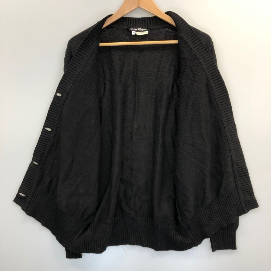 美品◆サルヴァトーレ フェラガモ Vネック カーディガン 100%コットン レディース サイズM ダークグレー ヴィンテージ Salvatore Ferragamo 【AFB6】