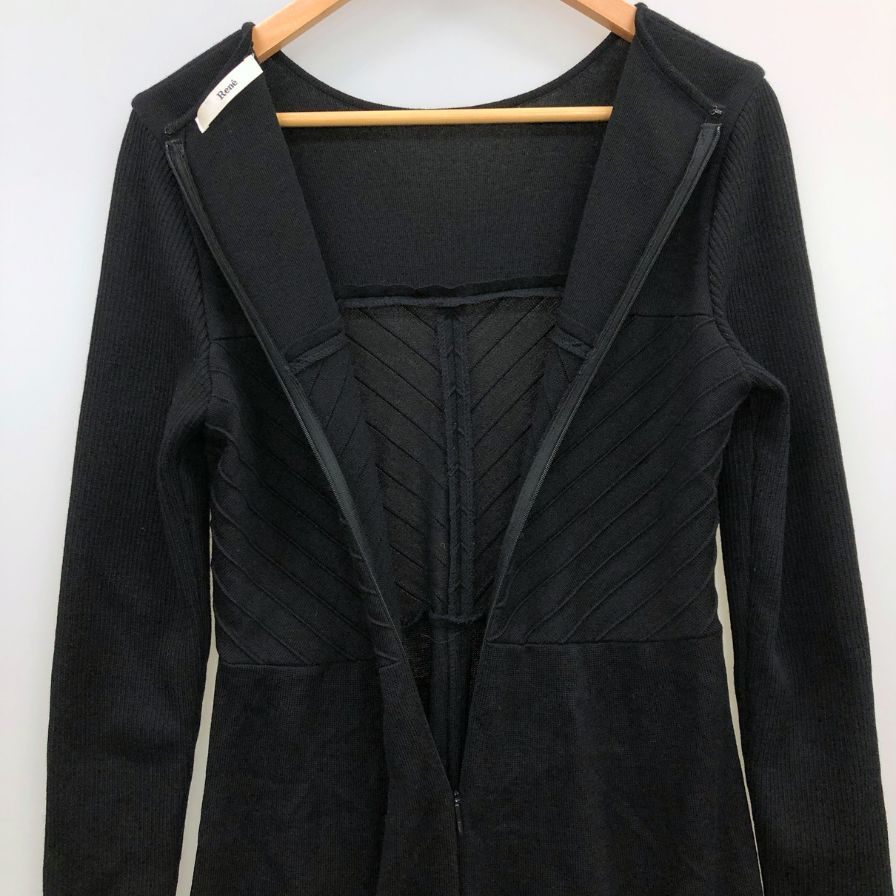中古◆ルネ ワンピース 長袖 ウール ニット 背面ジップ ブラック レディース サイズ38 Rene 【AFB25】