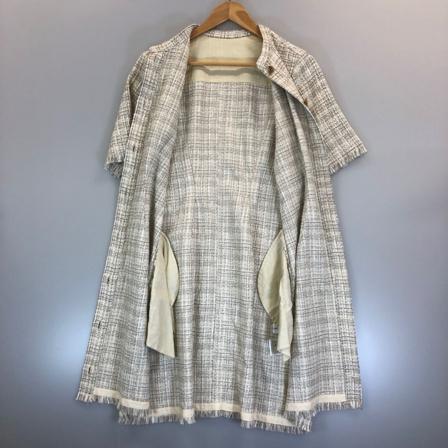 極美品◆ル シェル ブルー 半袖ワンピース ツイードショートドレス ベージュ系 レディース サイズ36 LE CIEL BLEU 【AFB6】