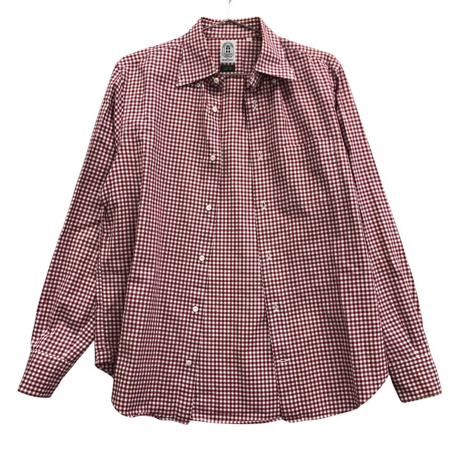 美品◆スーツカンパニー ギンガムチェックシャツ 長袖 スリムフィット コットン レッド系 サイズL  THE SUIT COMPANY 【AFB43】