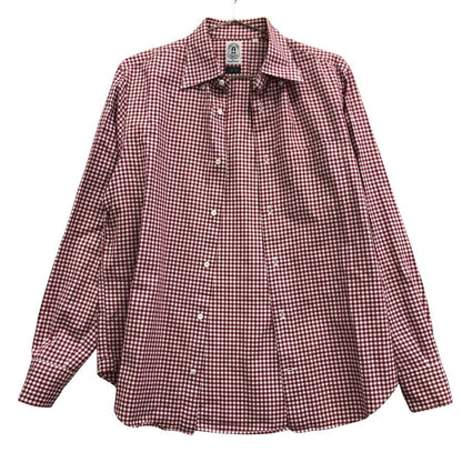 美品◆スーツカンパニー ギンガムチェックシャツ 長袖 スリムフィット コットン レッド系 サイズL  THE SUIT COMPANY 【AFB43】