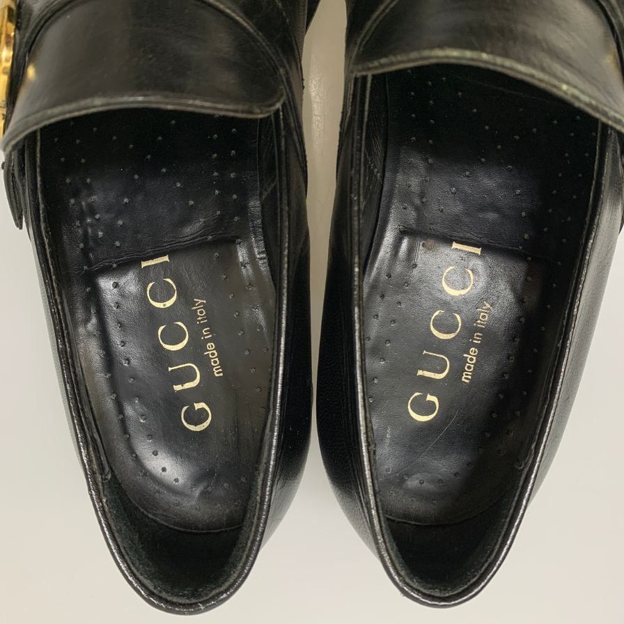グッチ スリッポン GGストラップ プレーントゥ 09106 カーフ メンズ ブラック サイズ39.5E GUCCI 約25.0cm【AFD2】
