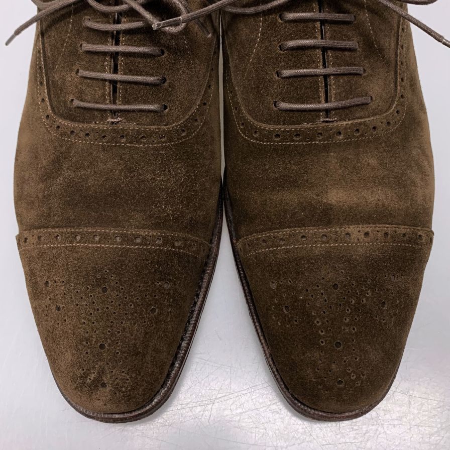 メルミン セミブローグ メダリオン スエード 10194 ダークブラウン サイズ8 メンズ レザー 革靴 MEERMIN MADE IN SPAIN 約26.5cm【AFD3】
