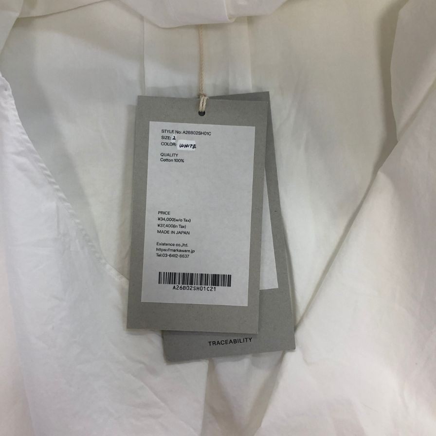 中古◆マーカウェア シャツ コットン A26B02SH01C ホワイト メンズ サイズ2 MARKAWEAR 【AFA18】
