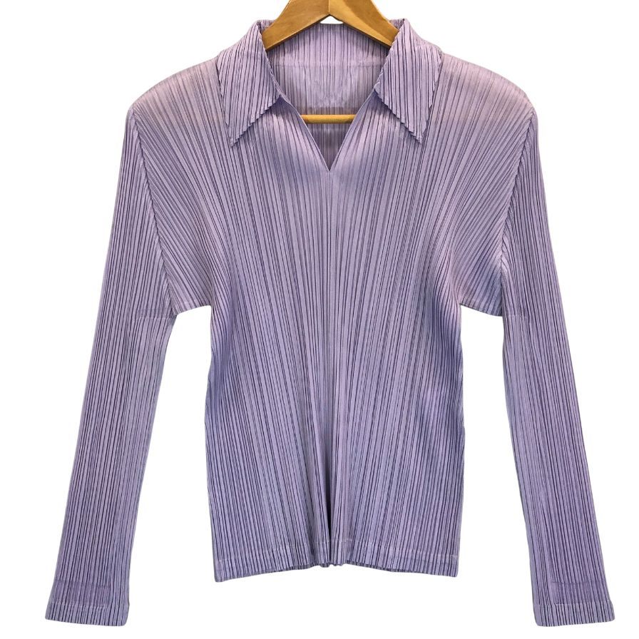 美品◆プリーツプリーズ カットソー PP33JK141 ポリエステル  襟付き レディース パープル サイズ3 PLEATS PLEASE 【AFB29】