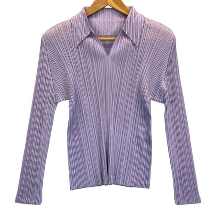 美品◆プリーツプリーズ カットソー PP33JK141 ポリエステル  襟付き レディース パープル サイズ3 PLEATS PLEASE 【AFB29】
