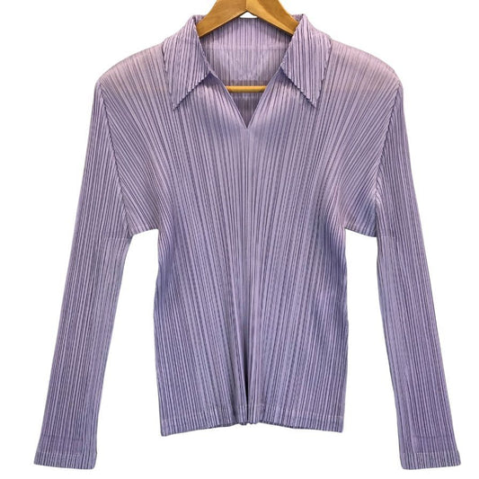 美品◆プリーツプリーズ カットソー PP33JK141 ポリエステル  襟付き レディース パープル サイズ3 PLEATS PLEASE 【AFB29】