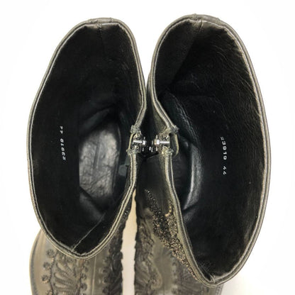 アレキサンダーマックイーン レザーブーツ ロングブーツ 23919 サイドジップ 装飾 メンズ ブラック サイズ44 Alexander McQueen 約30.0cm【AFI30】
